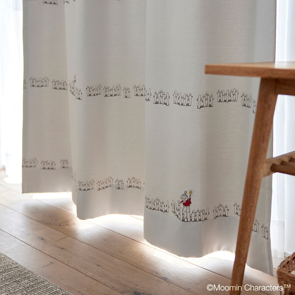 ムーミン ドレープ カーテン ニョロニョロ ボーダーアイボリー