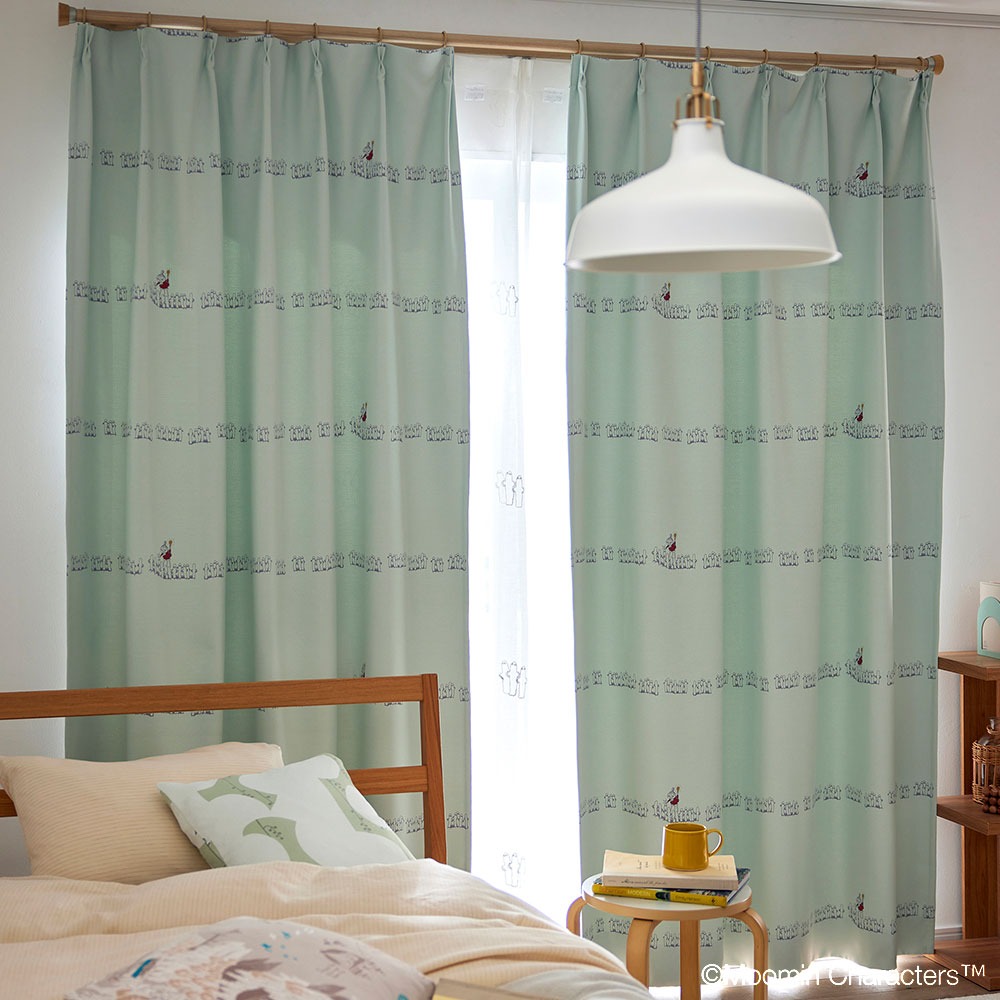 ムーミン ドレープ カーテン ニョロニョロ ボーダーライトブルー