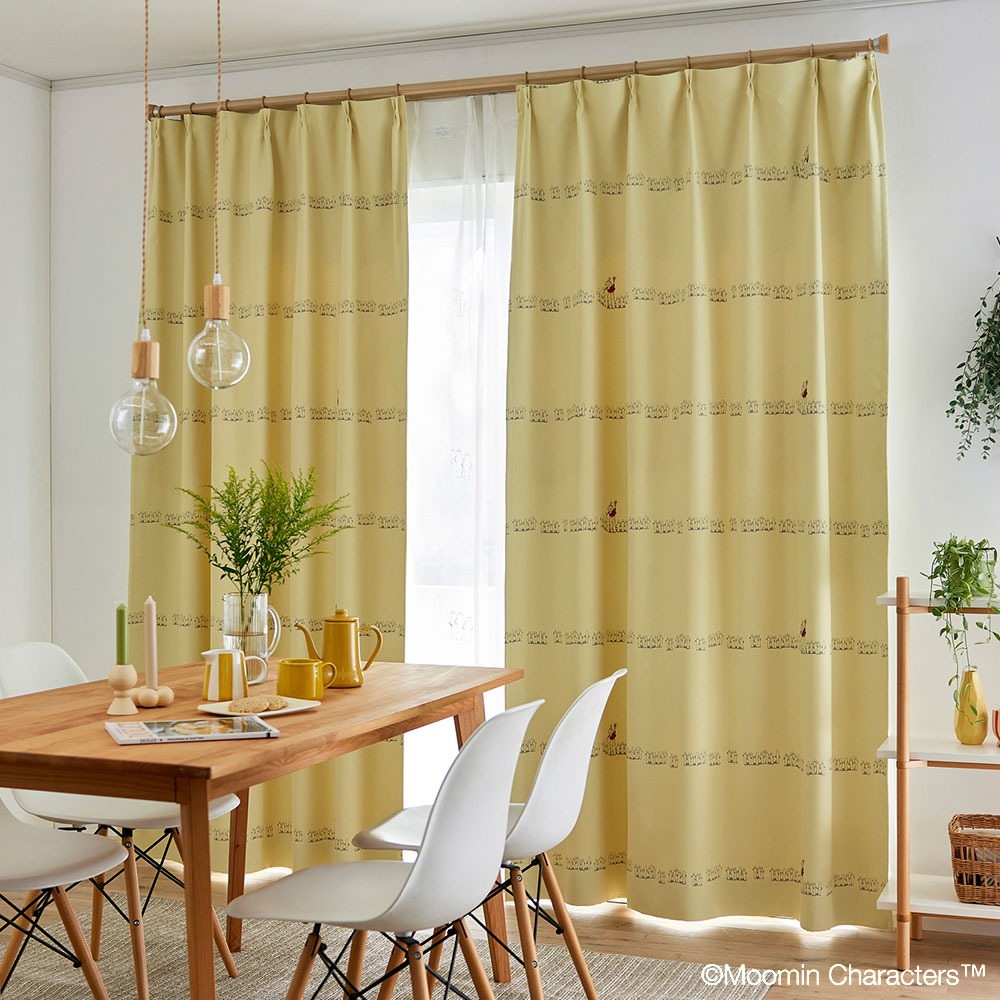 ムーミン ドレープ カーテン ニョロニョロ ボーダーイエロー