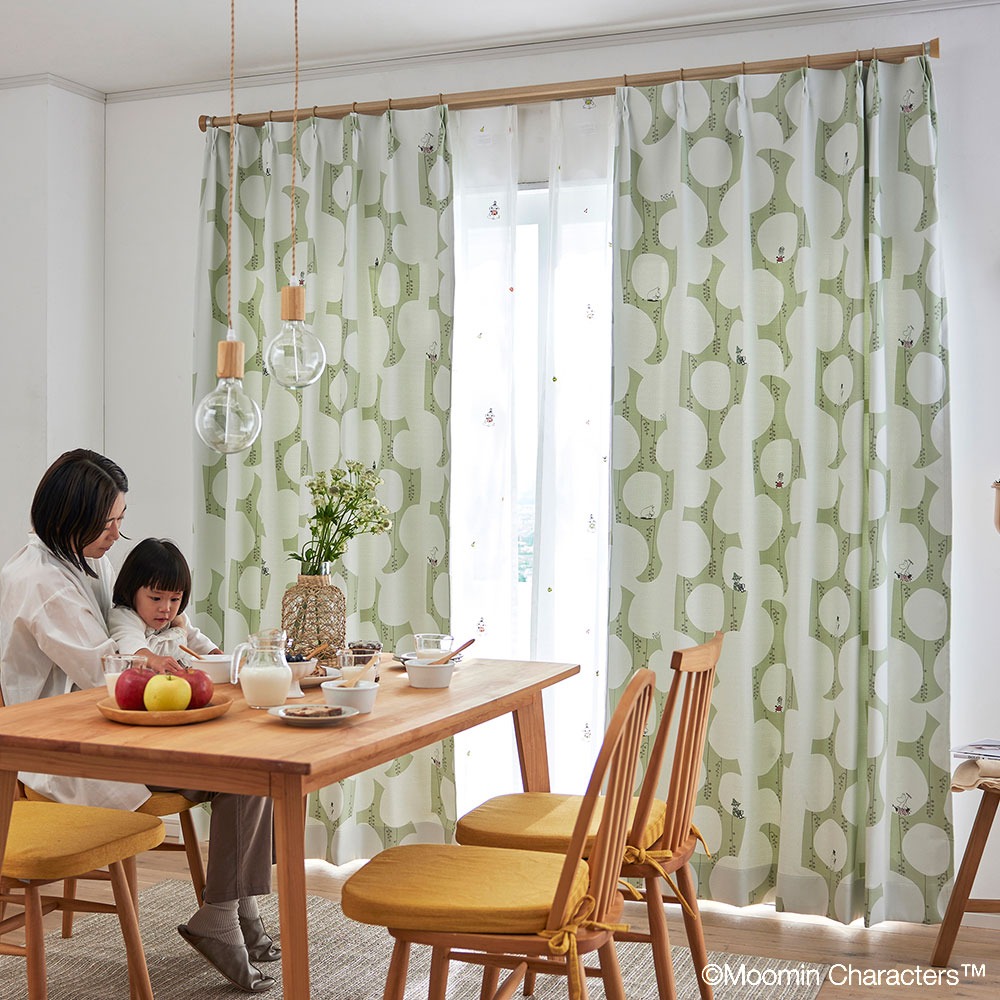 ムーミン ドレープ カーテン ベリーガーデン ライトグリーン
