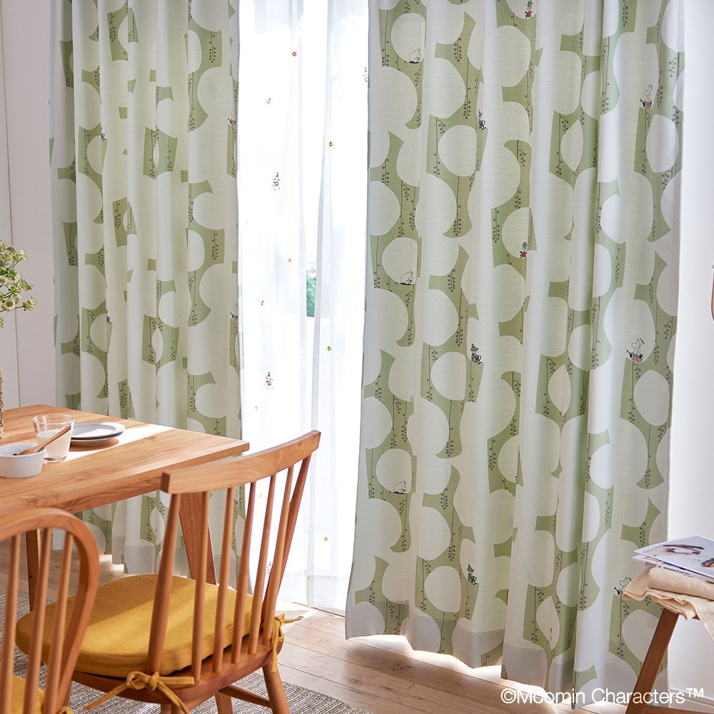 ムーミン ドレープ カーテン ベリーガーデン ライトグリーン