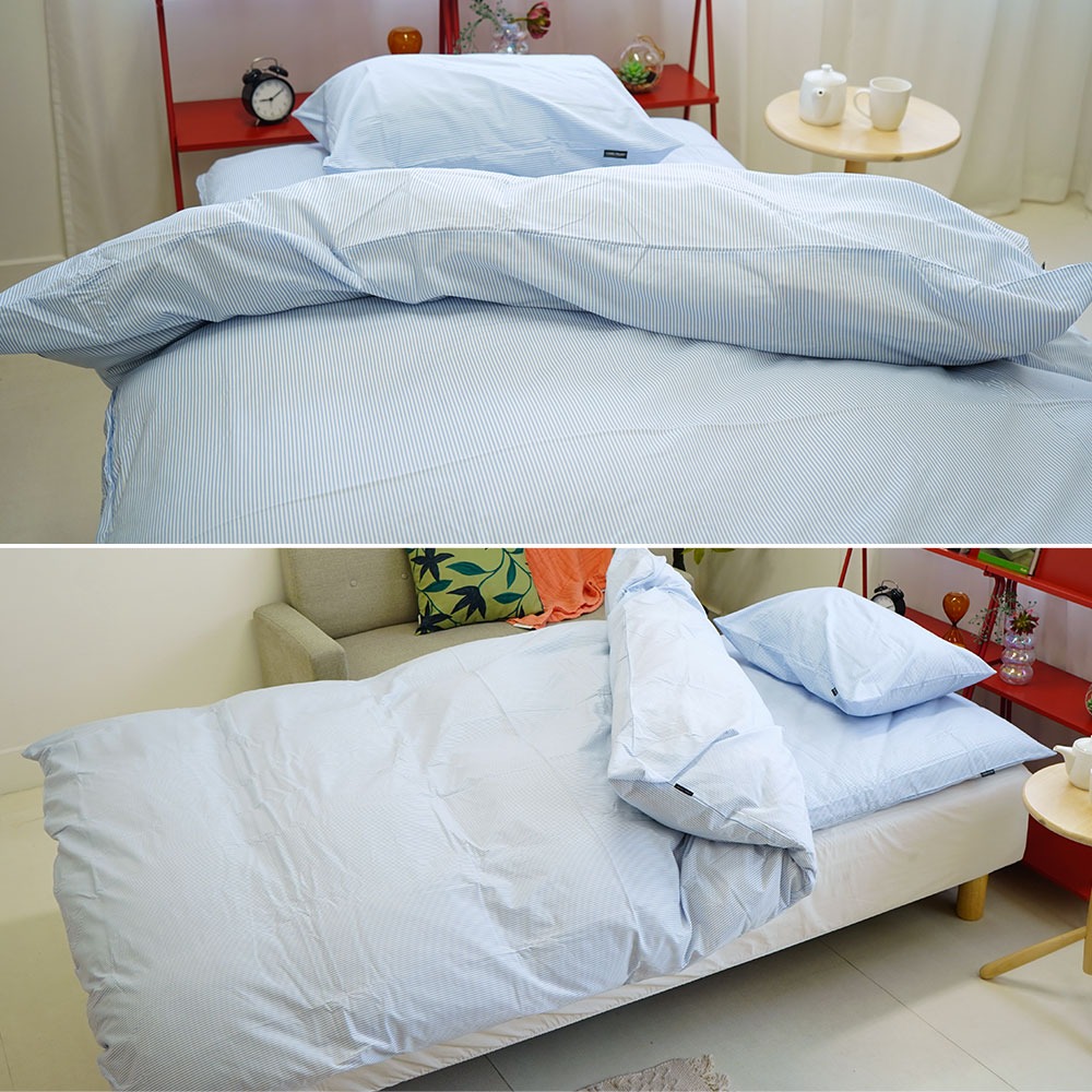 綿100% ストライプ柄 布団カバー ブルー